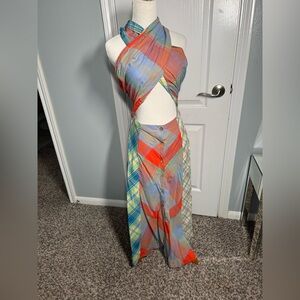 Free People Colorful Plaid Cutout Maxi Dress size XS